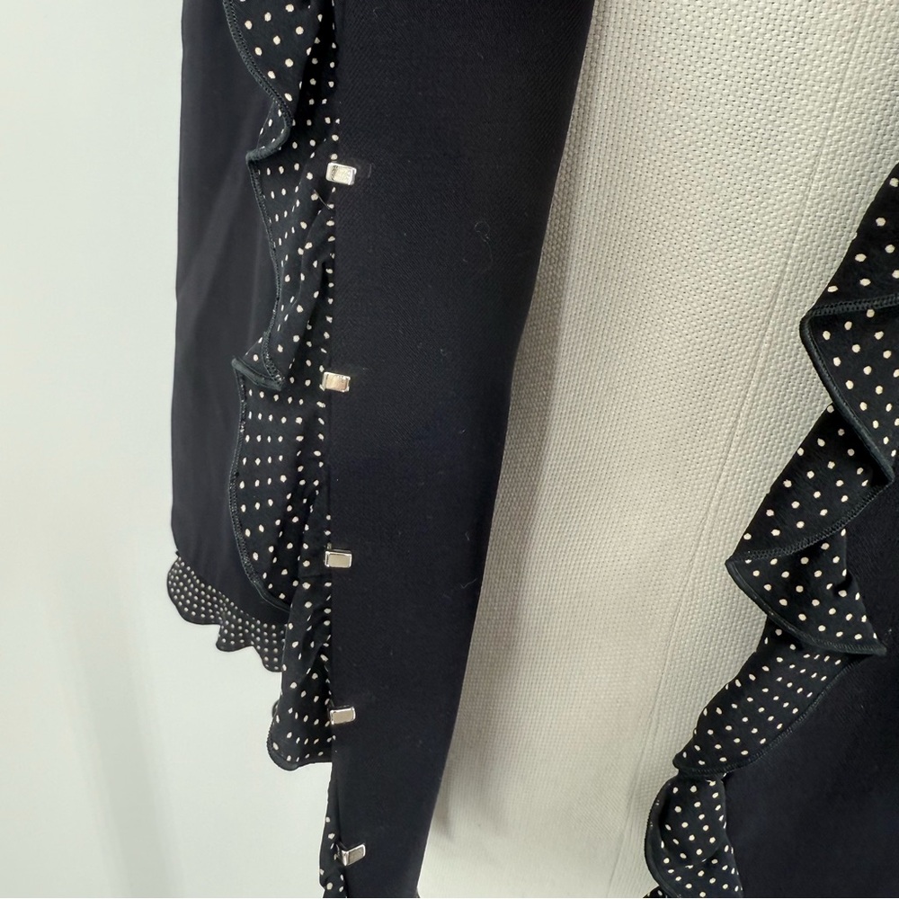 Escada Navy Blue Wool Blazer with Polka Dot Ruffle Trim Size 38 / US Small - Picture 5 of 8